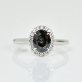 1.80ct Oval Black Natural Diamond Engagement Ring, Halo Setting