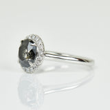 1.80ct Oval Black Natural Diamond Engagement Ring, Halo Setting