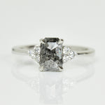 emerald cut salt and pepper diamond engagement ring