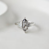 1.89ct Salt and Pepper Elongated Hexagon Diamond Engagement Ring, One of a Kind