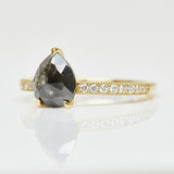 18ct yellow gold salt and pepper pear diamond engagement pavé ring